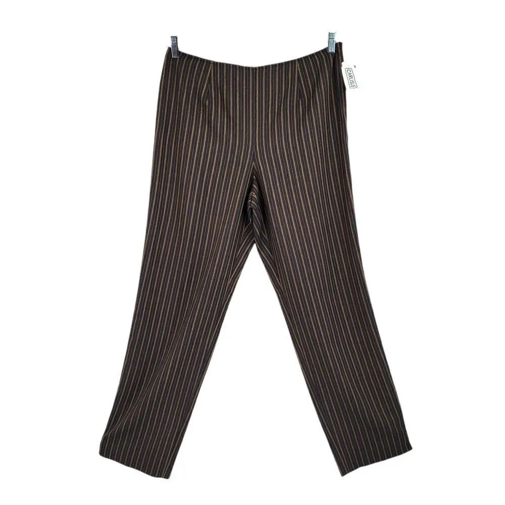 Carlisle 90s Wool Trousers Brown Pekin Pin Stripe Corp Goth Women's Plus Size